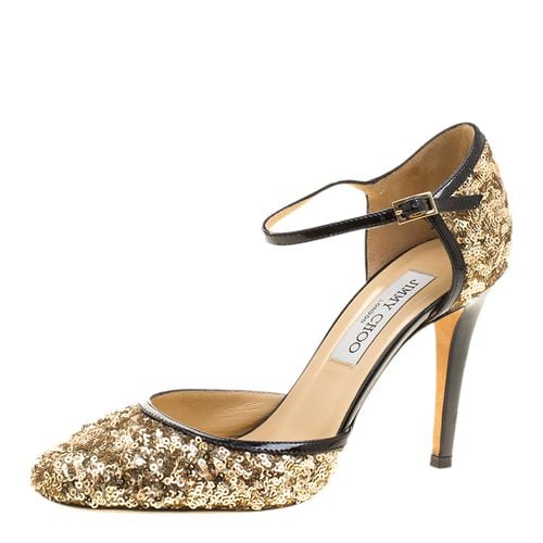 Jimmy Choo Metallic Gold Sequin and Leather Tessa Ankle Strap Sandals Size 36.5 - Jimmy Choo - Modalova