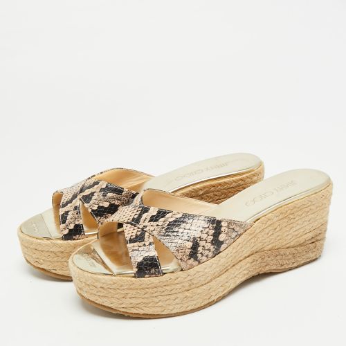 Dovina Size 37.5 /Black Python Embossed Leather Espadrille Sandals - Jimmy Choo - Modalova