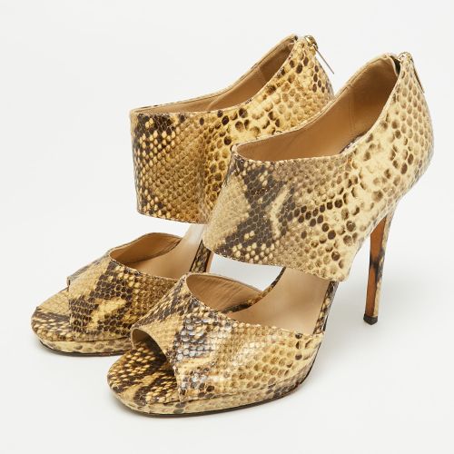 Size 40.5 Python Embossed Leather Peep Toe Ankle Strap Sandals - Jimmy Choo - Modalova