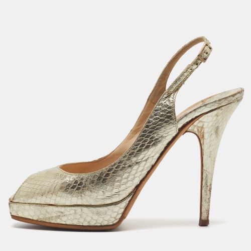 Size 37.5 Python Embossed Leather Peep Toe Slingback Sandals - Jimmy Choo - Modalova