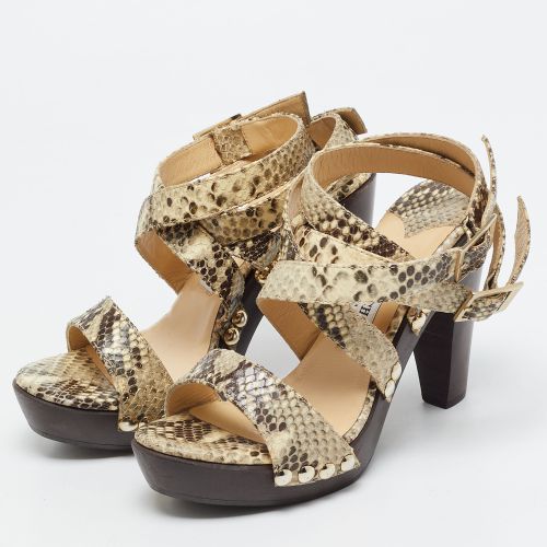 Size 37 /Brown Python Embossed Leather Platform Sandals - Jimmy Choo - Modalova
