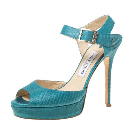 Jimmy Choo Blue Python Peep Toe Platform Sandals Size 38.5 - Jimmy Choo - Modalova