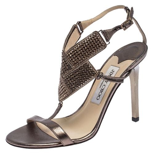 Bronze Leather Crystal Embellished Ankle Strap Sandals Size 36.5 - Jimmy Choo - Modalova