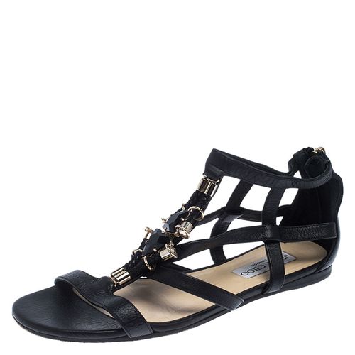 Jimmy Choo Black Crystal Embellished Leather Caged Flat Sandals Size 38 - Jimmy Choo - Modalova