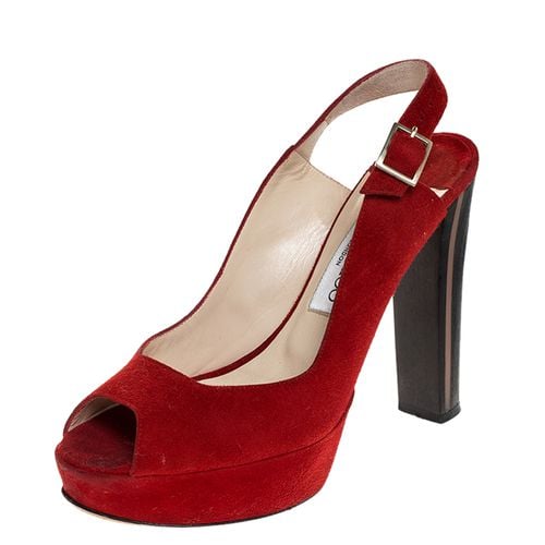 Jimmy Choo Red Suede Leather Lexy Peep Toe Platform Slingback Sandals Size 37.5 - Jimmy Choo - Modalova