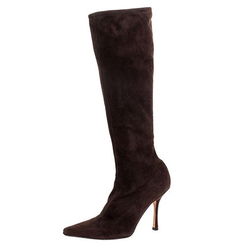 Jimmy Choo Brown Suede Leather Knee Length Pointed Toe Boots Size 38.5 - Jimmy Choo - Modalova