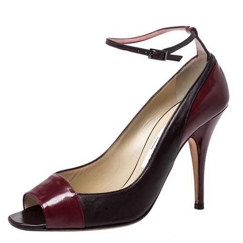 Jimmy Choo Burgundy Leather And Patent Leather Peep Toe Ankle Strap Pumps Size 39 - Jimmy Choo - Modalova