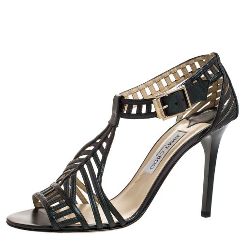 Jimmy Choo Metallic Dark Green Leather Cutout Open Toe Sandals Size 41 - Jimmy Choo - Modalova