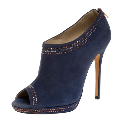 Jimmy Choo Blue Studded Suede Peep Toe Booties Size 39.5 - Jimmy Choo - Modalova