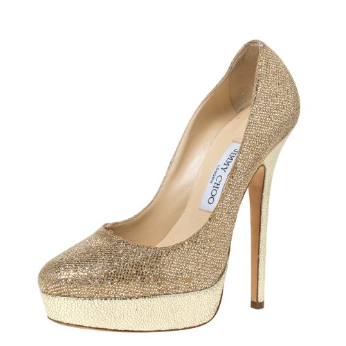 Jimmy Choo Gold Glitter Fabric And Embossed Leather Eros Platform Pumps Size 38 - Jimmy Choo - Modalova