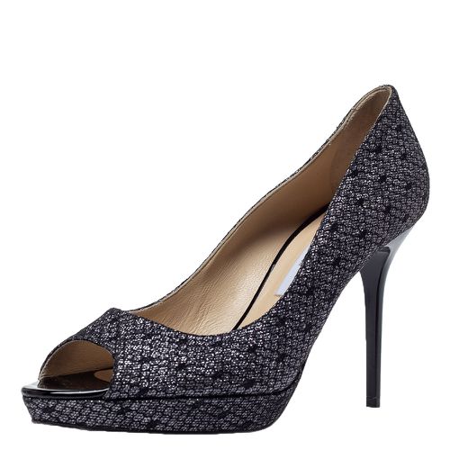 Jimmy Choo Black Lace Glitter Luna Peep Toe Platform Pumps Size 40 - Jimmy Choo - Modalova