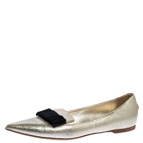 Jimmy Choo Metallic Gold Textured Leather Gala Bow Ballet Flats Size 37.5 - Jimmy Choo - Modalova