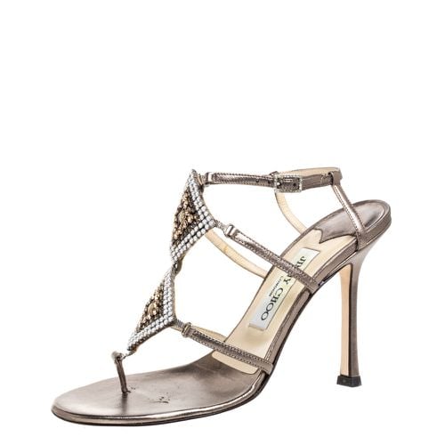 Jimmy Choo Metallic Bronze Leather Meira Crystal Embellished Sandals Size 37 - Jimmy Choo - Modalova