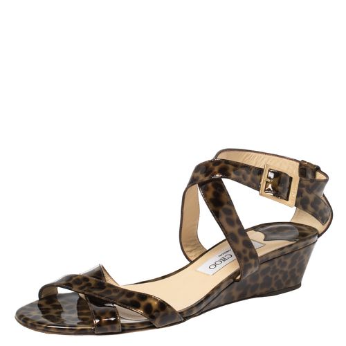 Two Tone Leopard Print Patent Leather Chiara Wedge Sandals Size 39 - Jimmy Choo - Modalova