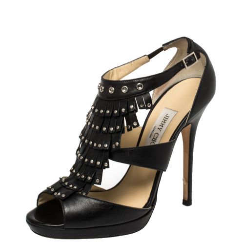 Jimmy Choo Black Leather Studded Fringe Platform Sandals Size 39 - Jimmy Choo - Modalova