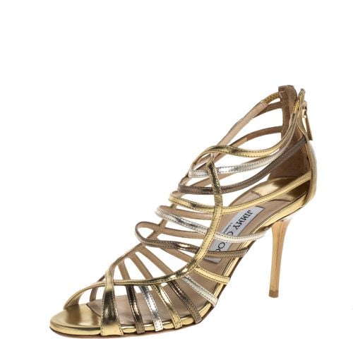 Jimmy Choo Gold/Silver Leather Cage Sandals Size 36.5 - Jimmy Choo - Modalova