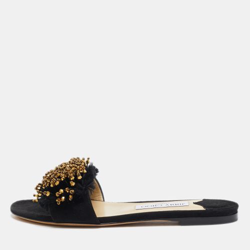 Jimmy Choo Black Suede Embellished Waida Flat Slides Size 37.5 - Jimmy Choo - Modalova