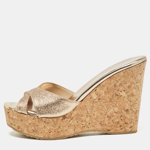 Jimmy Choo Gold Glitter Perfume Cork Wedge Sandals Size 36 - Jimmy Choo - Modalova