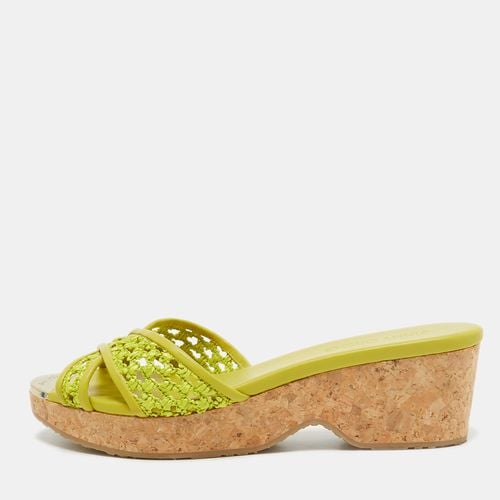 Jimmy Choo Green Leather and Raffia Panna Cork Slides Size 39 - Jimmy Choo - Modalova