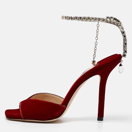 Jimmy Choo Red Velvet Saeda Ankle Strap Sandals Size 37 - Jimmy Choo - Modalova