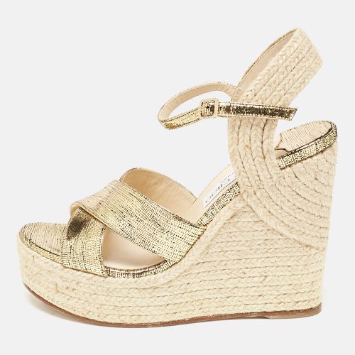 Jimmy Choo Gold Lizard Embossed Leather Dellena Wedge Sandals Size 38.5 - Jimmy Choo - Modalova