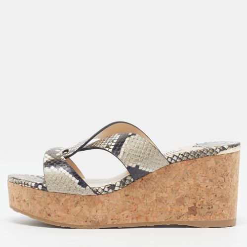 Atia 75 Size 36 /Brown Python Embossed Leather Cork Wedge Sandals - Jimmy Choo - Modalova