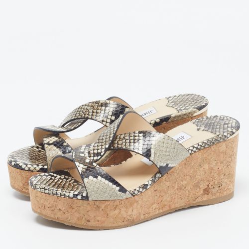 Atia 75 Size 36 /Brown Python Embossed Leather Cork Wedge Sandals - Jimmy Choo - Modalova