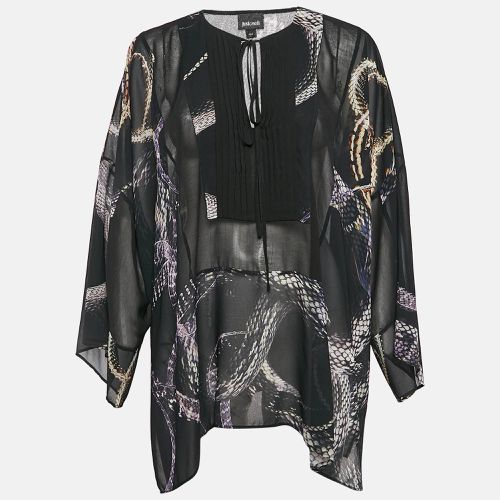 Just Cavalli Black Snake Printed Chiffon Semi Sheer Blouse M - Just Cavalli - Modalova