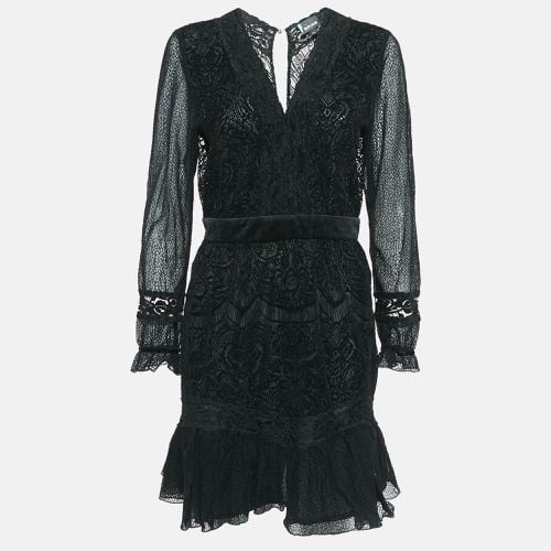 Just Cavalli Black Flock Lace Long Sleeve Short Dress M - Just Cavalli - Modalova