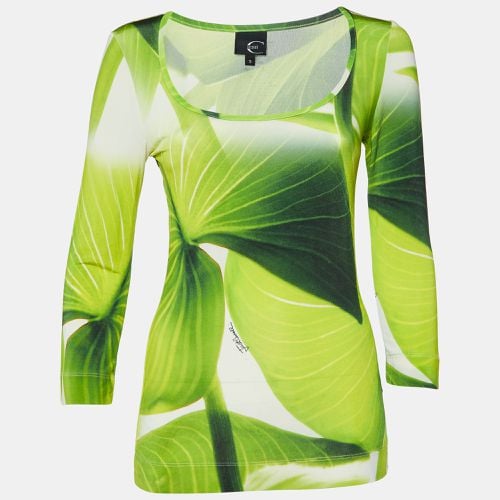 Just Cavalli Green Leaf Print Jersey Scoop Neck Top S - Just Cavalli - Modalova