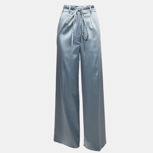 Just Cavalli Blue Satin Wide-Leg Belted Trousers S - Just Cavalli - Modalova