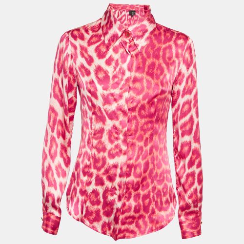 Just Cavalli Pink Leopard Print Satin Long Sleeve Shirt M - Just Cavalli - Modalova