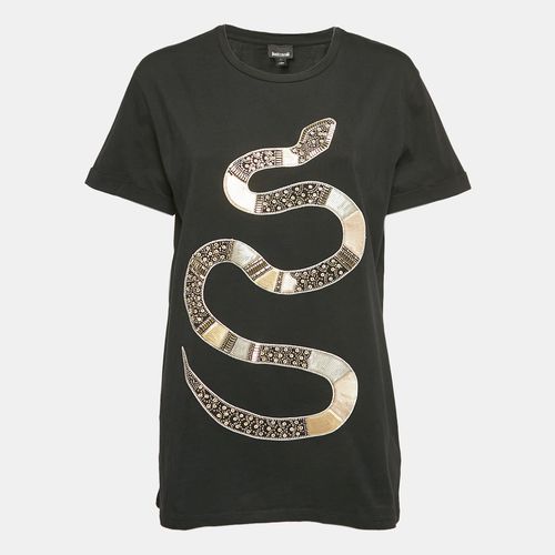 Just Cavalli Black Snake Motif Embellished Jersey T-Shirt L - Just Cavalli - Modalova