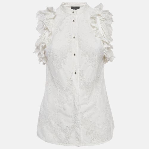 Just Cavalli White Lace Ruffled Sleeveless Shirt M - Just Cavalli - Modalova