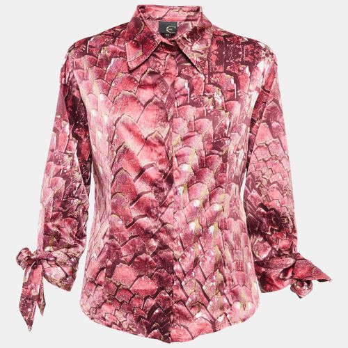 Just Cavalli Pink Abstract Print Satin Tie-up Sleeve Shirt L - Just Cavalli - Modalova