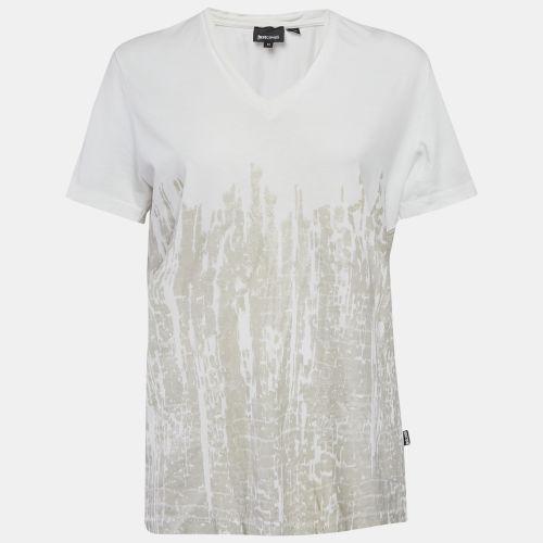 Off Printed Cotton Blend V- Neck T-Shirt M - Just Cavalli - Modalova
