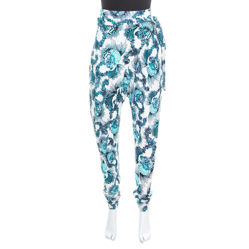 Just Cavalli White and Blue Shell Printed Draped Tie Detail Pants M - Just Cavalli - Modalova