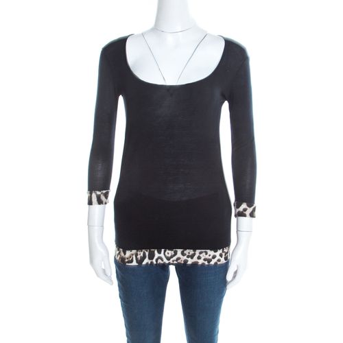 Just Cavalli Black Jersey Animal Printed Trim Scoop Neck T-Shirt S - Just Cavalli - Modalova