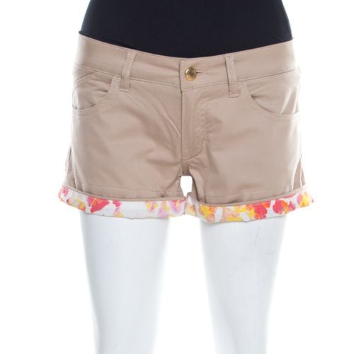 Just Cavalli Beige Stretch Cotton Contrast Cuff Detail Mini Shorts S - Just Cavalli - Modalova