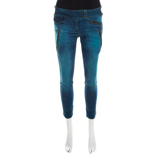 Just Cavalli Indigo Pigment Overdyed Denim Zipper Detail Tapered Jeans S - Just Cavalli - Modalova