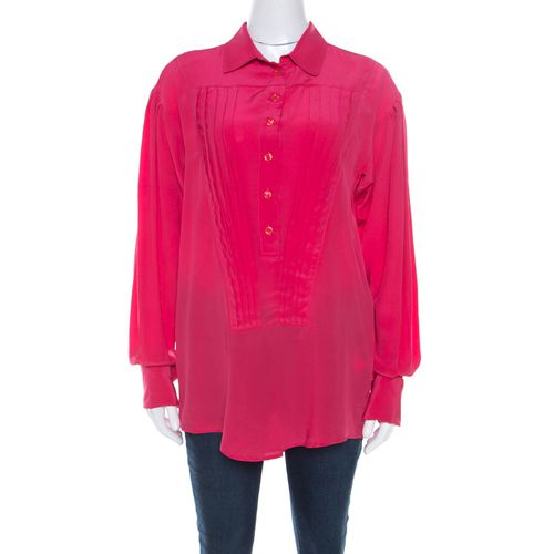 Just Cavalli Pink Silk Pleated Front Rolled Cuff Detail Blouse M - Just Cavalli - Modalova