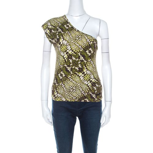 Just Cavalli Green Cotton Animal Print One Shoulder Top M - Just Cavalli - Modalova