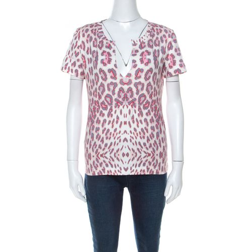 Just Cavalli Multicolor Leopard Print Slit Neck T-Shirt S - Just Cavalli - Modalova