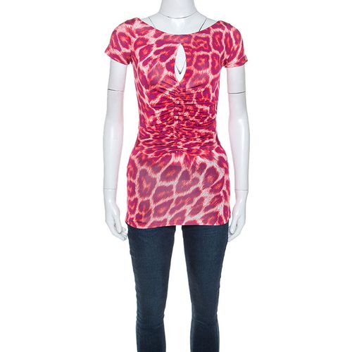 Just Cavalli Red Leopard Print Ruched Detail Top S - Just Cavalli - Modalova