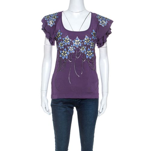 Just Cavalli Purple Stretch jersey Floral Embossed Detail Top M - Just Cavalli - Modalova