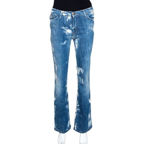 Just Cavalli Blue Acid Washed & Distressed Denim Straight Fit Jeans S - Just Cavalli - Modalova