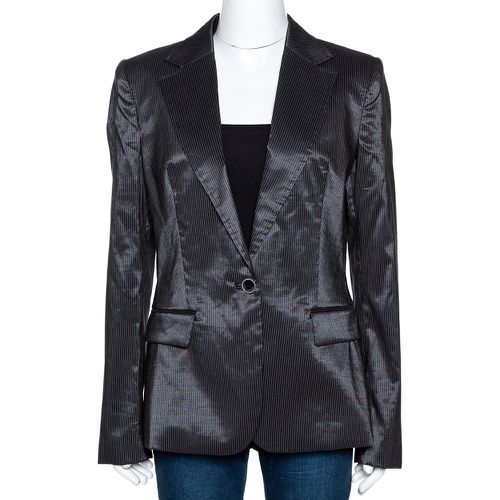 Just Cavalli Black Striped Cotton Ramie Blend Single Buttoned Blazer L - Just Cavalli - Modalova