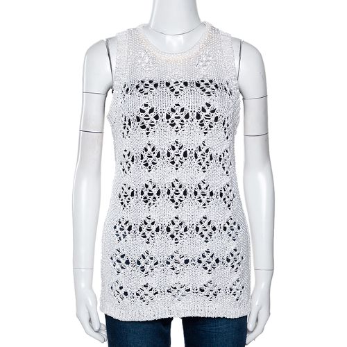 Just Cavalli White Cotton Open Crochet Knit Sleeveless Top M - Just Cavalli - Modalova