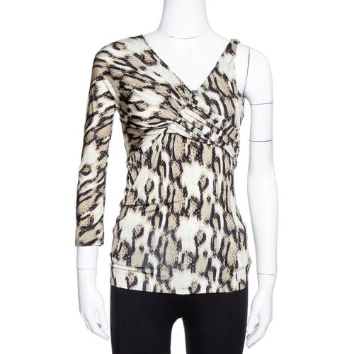 Just Cavalli Khaki Snake Print Jersey Draped Asymmetrical Top M - Just Cavalli - Modalova