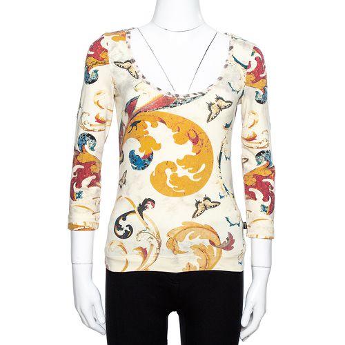 Just Cavalli Cream Butterfly Print Jersey Long Sleeves Top S - Just Cavalli - Modalova